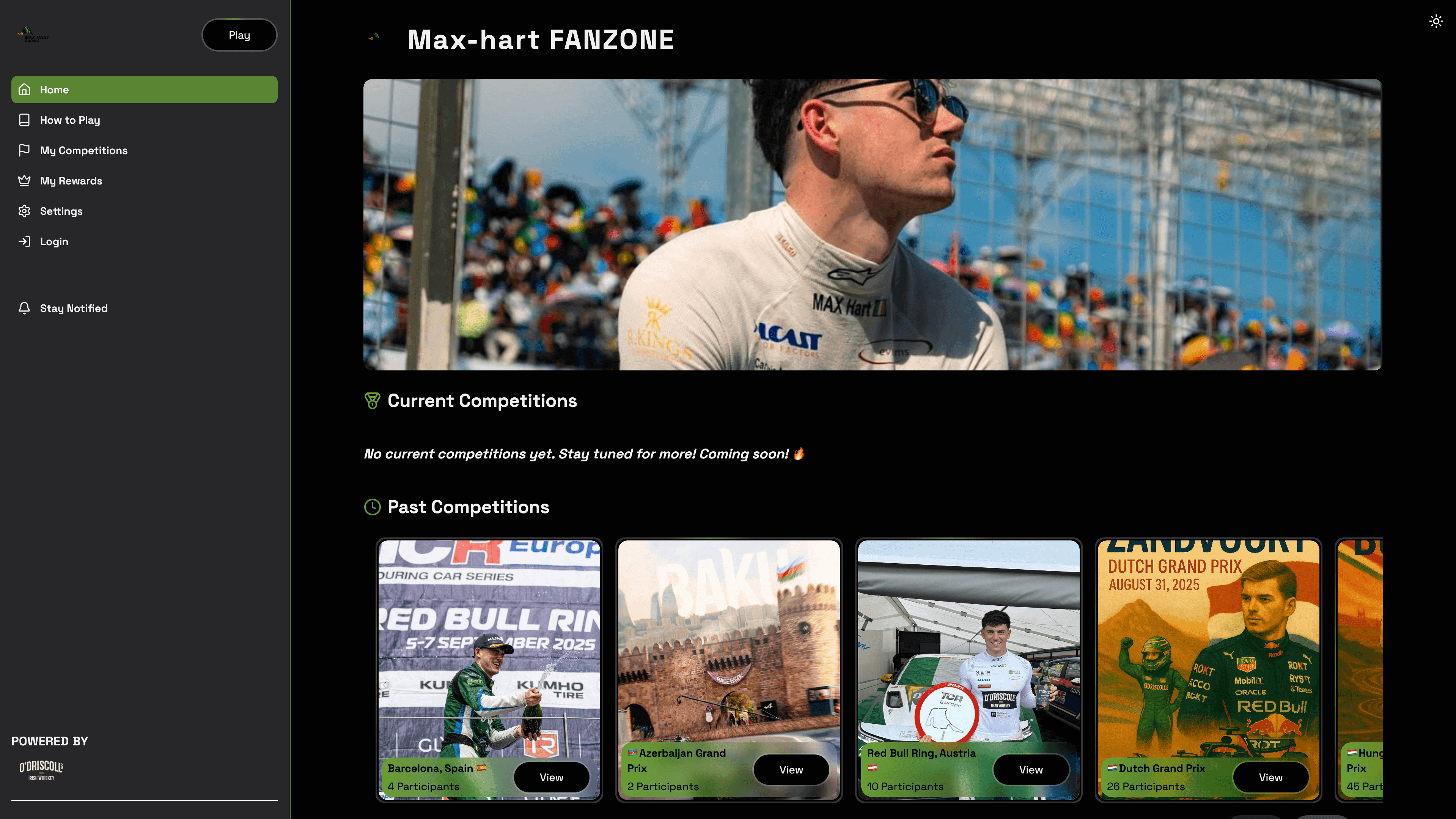 A branded fan zone with current and past competitions